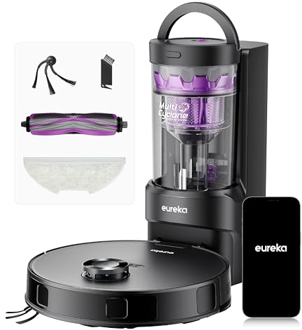 Eureka E20 Evo Plus Robot Vacuum Cleaner with Mop 10,000 Pa Suction with LDS Navigation & 45-Day Self-Emptying Bagless Station, 180 Minutes Runtime for Pet Hair, Hard Floors, Lift Mop for Carpets