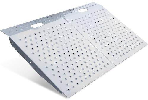 PUERFINO Rampa para Cobertizo de 74 cm x 61 cm para Cortacésped y Equipos de Jardín - Capacidad 680 kg Plataforma Perforada Antideslizante para ATV, Motocicletas, Garajes y Graneros (2 Pieza)