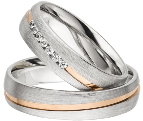 Kolibri Rings Fedi nuziali argento 925 rodiato inserto placcato oro 7 zirconi coppia incisione e astuccio
