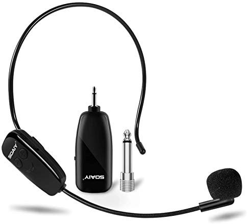 SOAIY Microphone sans Fil UHF à Transmission Stable de 50m,Micro Casque Rechargeable à Bonne Autonomie de 6h,2 en 1 Micro Serre Tête/à Main pour Conférence,Séance,Enseignement,Guide Tourisme