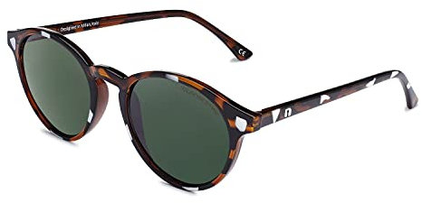 CLANDESTINE - Gafas de Sol Unisex - Modelo Round - Color Marrón y Verde - Cristales de Nylon de Color Verde Oscuro con Filtro HD - Protección UV 400-141 x 50 mm