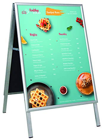 DISPLAY SALES Kundenstopper wetterfest A2 silber SLIM | Plakatständer mit 32 mm Profil für DIN A2 Plakate | Poster Aufsteller mit Wasserablauflöchern | Kundenstopper inkl. 2 PET Folien