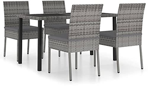 Tidyard 5-TLG. Garten Essgruppe Balkonmöbel Set Sitzgruppe Lounge-Set Terrassenmöbel Sitzgarnitur Set Gartengarnitur Gartenmöbel Gartengruppe Poly Rattan Grau
