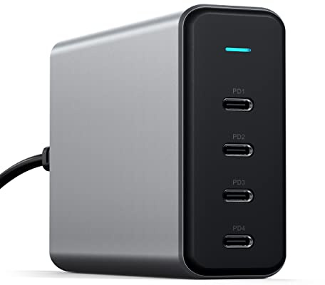 SATECHI 165W USB-C 4-Port GaN Charging Station, 4 USB-C PD, Laptop Charger, for MacBook Air & Pro M5 M4, iPad Air & Pro M5 M4, iPad 11th gen/mini, iPhone 17/16 Galaxy S25, Windows