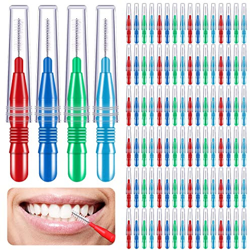 100 Stück Interdentalbürste Zahnstocher Interdentalbürsten Kopf Mundhygiene Dentalbürsten Zahnseide Zahnstocher Reiniger Zahnreinigung Werkzeug, Rot, Blau, Grün, Hellblau