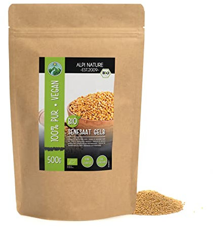 Alpi Nature Graines de Moutarde BIO Jaune Blanche 500g, bio Graine de Moutarde Blanche Jaune