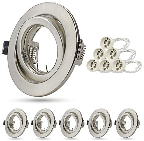 Unikcst Einbaustrahler GU10 6er Set LED Einbaurahmen 76-90mm Lochmass Schwenkbar Rund Einbauleuchten Rahmen Edelstahl- Durchmesser 98mm