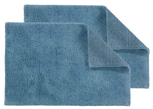 Schöner Wohnen Kollektion Badteppich einfarbig hellblau - 2er Set 40 x 60 cm – waschbare Badematte rutschfest Badezimmer - 100% Baumwolle – Duschvorleger Trockner geeignet