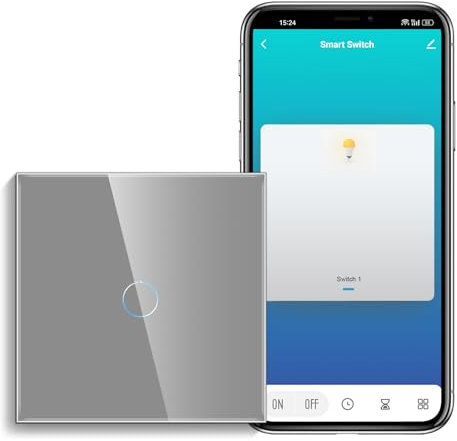 CNBINGO Smart Touch Light Switch with Glass Wall Plate and LED Backlight, No Neutral Wire Required, Works with Alexa, Google Assistant, Timing or Schedule