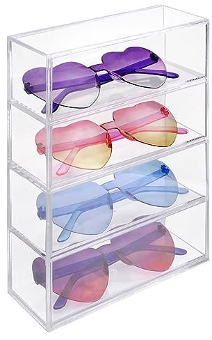 HENGBIRD Aufbewahrungsbox für Brillen, Acryl Klarheit Sonnenbrillen Brillenorganizer Verdickter Brillenbox Schmuckkasten Brillenständer mit 4 Schubladen für Uhren Ketten Brillen Kosmetika Lesebrillen