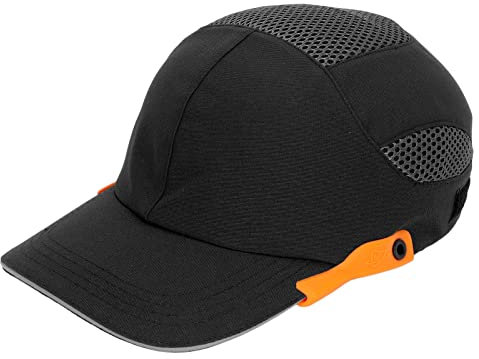 Bump Cap Adjustable Safety Bump Cap Insert Peaked Protective Baseball Hat for Baseball, Tennis and Welding (Black with Orange Edge)