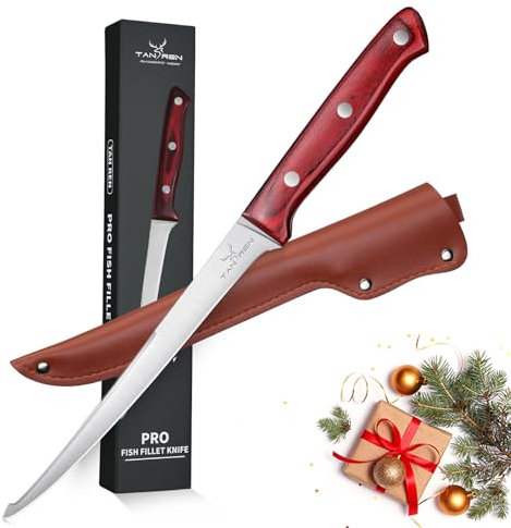 TAN REN Coltello per Sfilettare Pesce, 19.0 CM Coltello da Disosso Professionale in Acciaio Inossidabile, Bordo Disossare Pesce e Carne, Coltelli da Cucina Professionali e Domestica,Ristoranti