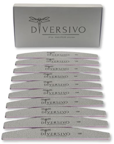 Diversivo - Lime Per Unghie 100 180, Professionali, Lavabili, Monouso, a Mezzaluna con righello. Il set comprende 10 Lime imbustate singolarmente in un Packaging Elegante, Uso Domestico e Salone.