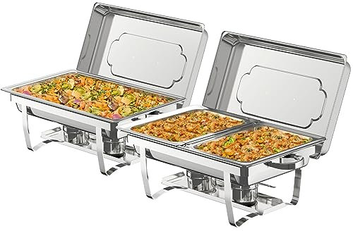 NArra 2 Pack Chafing Dish Buffet Set,9L/8QT Stainless Steel Food Warmer Set,Foldable Buffet Server Set with 2 Full Size Food Pans Set & Water Pan, 8 Half Food Pans Set for Weddings,Banquets