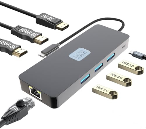 MMOBIEL USB-C Hub zu Dual HDMI & DisplayPort 4K@60Hz, 100W Power Delivery, 3X USB 3.0, ETH 1000Mbps – 8-in-1 USB Hub Docking Station USB-C Adapter Vierfach Display Multiport für Laptop, Tablette usw.