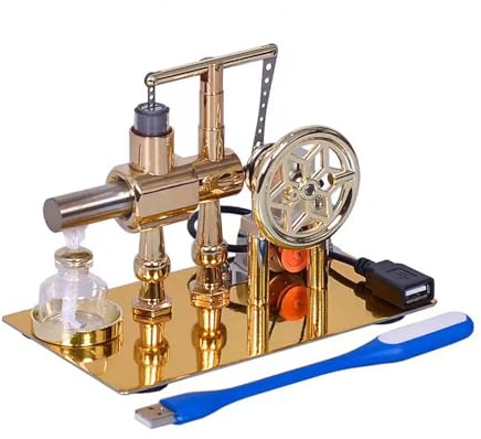 Hot Air Stirling Engine Motor Education Model Toy Electricity Power Generator LED Lights Kit Class Teaching Stirling Engine Kit for Adults Desktop Educational Physics Experiment Kit Toy Gift