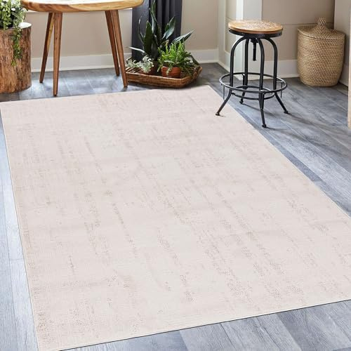 Mazovia tappeto Abstracto Soggiorno, Camera da Letto, Sala da Pranzo, Ufficio - Pile Corto Rettangolo - Certificato OEKO-TEX - Morbido Tappeti - Beige Crema - 80 x 150 cm