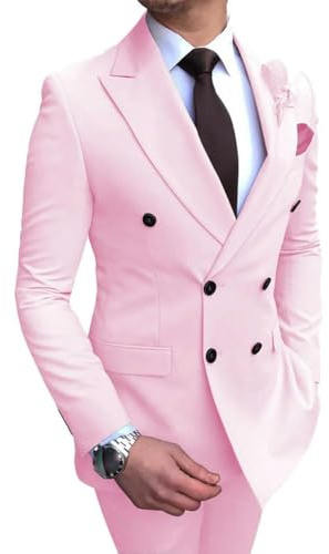 HUIWDP Mode Peak Revers Noir Robe De Bal De Mariage À Double Boutonnage Hommes Costumes Marié Fête Smoking Ensemble 2 Pièces