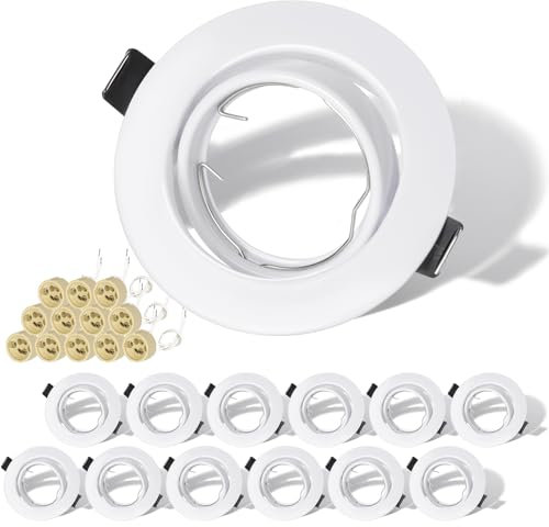 KEJIYILT GU10 Einbaustrahler Rahmen 12er Set, LED Spots 230V Schwenkbar aus Edelstahl Gebürstet Einbauspots Rund Deckenspots inkl. Fassung für GU10 LED order Halogen
