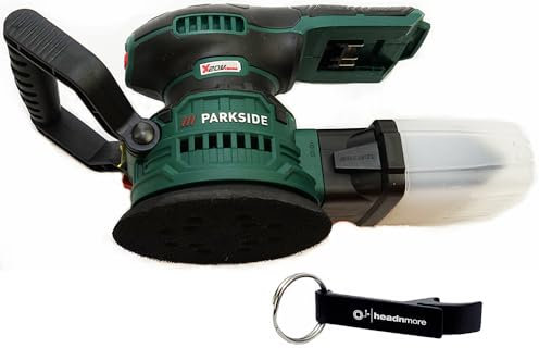 HEADNMORE® Ensemble avec la ponceuse excentrique sans fil Parkside 20 V PAEXS 20-Li B2 et le décapsuleur HEADNMORE® comme porte-clés (sans batterie)