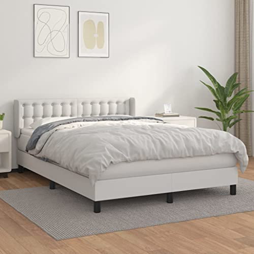 qohoio Boxspringbett mit Matratze Weiß 140x190 cm Kunstleder Bett Boxspringbett Bett Mit Matratze Polsterbett Schlafzimmer MöBeler