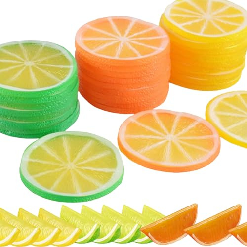 Xusxes 37 Piezas Rodajas De Limón De PVC, Rodajas De Fruta De Simulación Plástica, Rodajas De Limón Falso, Rodajas De Limón Artificiales para Crear un Ambiente de Verano Vibrante