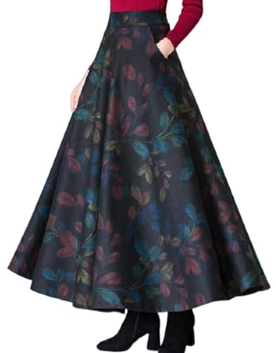SHINROAD Maxikjol ankellängd elegant hög midja A-linje maxi vinter lång kjol, BLÅ, M