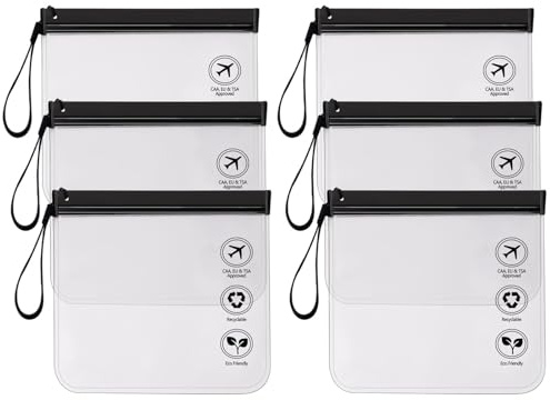 Noviatrix 6 Piezas Bolsa Liquidos Avion, 20 x 20 cm Bolsa Transparente Avion con Asaneceser Transparente Viaje, Impermeable y Prueba de Fugas para Seguridad en Aeropuertos Viajes