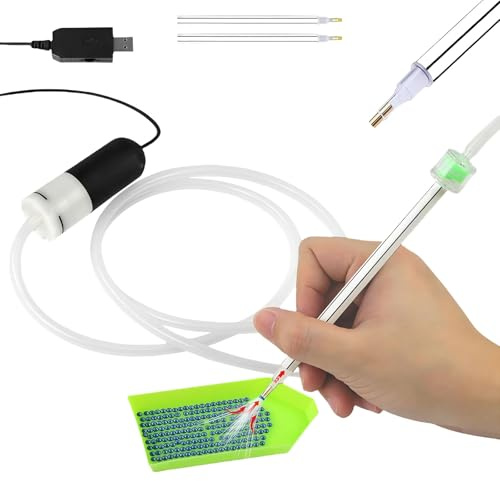 BlyeMichdi Lápiz Eléctrico para Pintar Arte con Diamantes, Lápiz para Pintar Arte con Bomba de Vacío, Sin Cera, con 2 Cabezales Recambio y Bandeja de Almacenamiento, Herramienta Pintar con Diamantes
