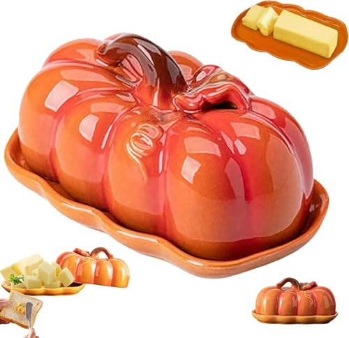 Beurrier en forme de citrouille avec couvercle, plateau de comptoir de cuisine d'automne, assiette à goûter en forme de citrouille et planche à fromage, Halloween, Thanksgiving, automne, décoration de