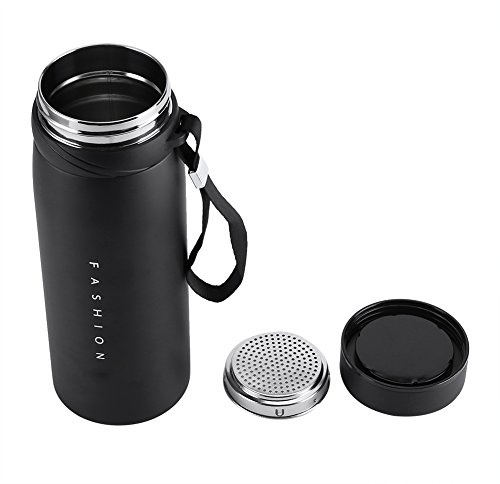 Ausla 900 Ml Masse de Voyage en Bouteille d'eau en Acier Inoxydable avec Infuseur Amovible Base Non Glissante et Corde de Levage Portable pour les Amateurs de café au thé (Noir 900ML)