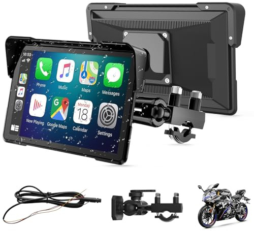 7″ Écran de Carplay de Moto sans Fil pour CarPlay et Android Auto Supporte Détection de la Pression des Pneus, IPX67 étanche, Double Bluetooth, Contrôle de la Voix, GPS