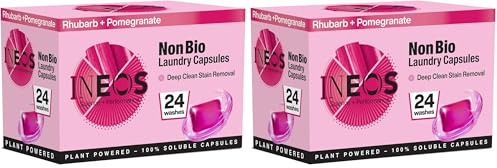 INEOS Non Bio Laundry Washing Capsules, 24 washes, High Performance Stain Remover For Clothes, Plant Powered, Soluble Capsules, For Sensitive Skin, Rhubarb + Pomegranate (Pack of 2)