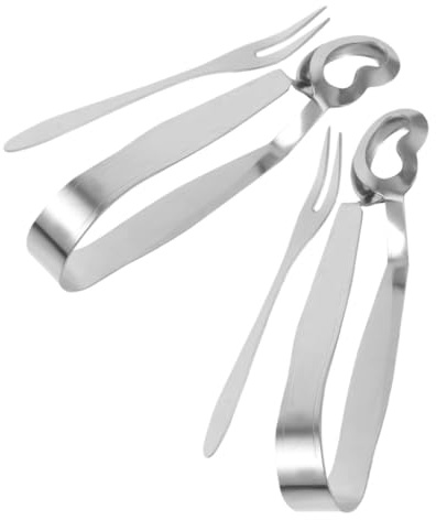 SILENRADAWN Set 4 Pezzi Pinze e Forchette per Lumache Multifunzionale e Facile da Pulire in Acciaio Inossidabile Argento per Cucina e Ristorante