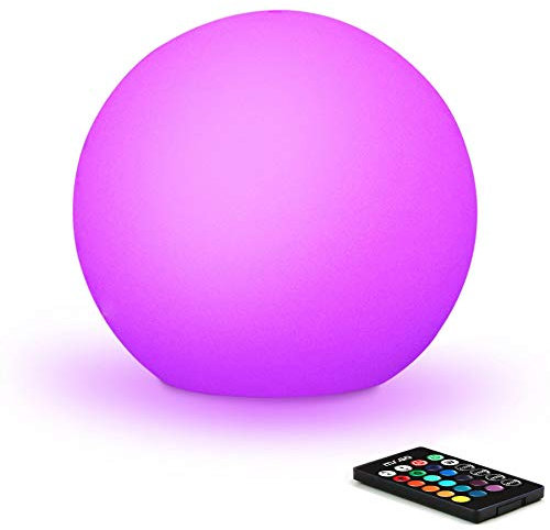 MR.GO 12 Impermeable bola LED luminosa esfera, cambiante color luz de ambiente Rgb Orbe lámpara para jardín con mando a distancia, 16 RGB colores ajustable para decoración de la casa