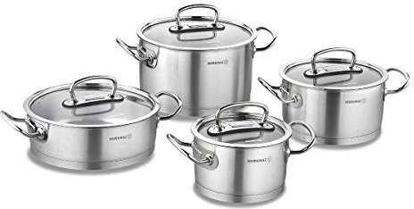 Korkmaz Proline 8 Pièces Ensemble de Casseroles Marmite Ustensiles de Cuisine Cocotte Chair-Marmite Casserole à Lait Poêle à Frire en Acier Inoxydable Inox A1147