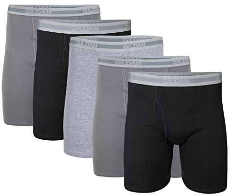 Gildan Men's Regular Leg Boxer Briefs, Multipack, Black/Charcoal/Sport Grey (5-Pack), Large (Pack of 5)