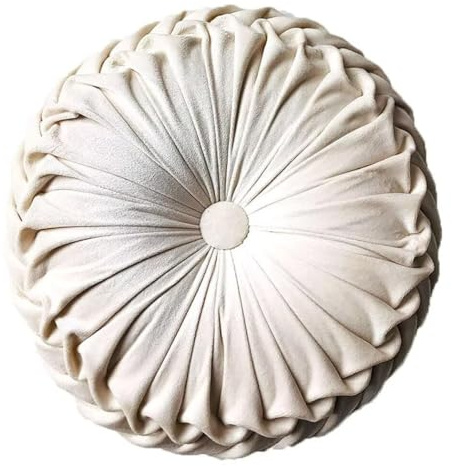 Teieas Round Throw Pillow Velvet Home Decoration Pleated Round Pillow Cushion for Couch Chair Bed Car Beige