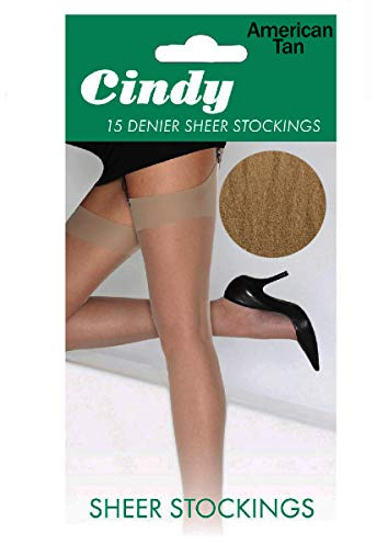 Cindy Ladies 15 Denier Sheer Stockings reinforced toe 3-8 100% Nylon Smooth- American Tan
