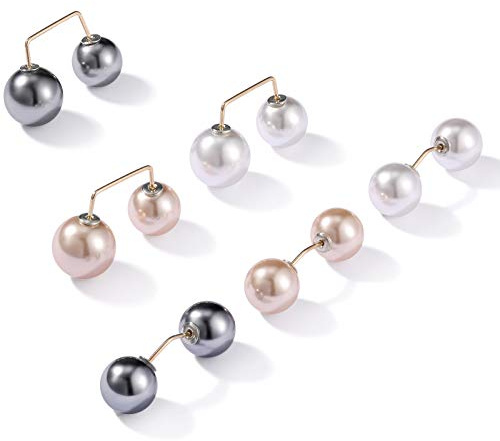 WILLBOND 6 Pcs Artificial Pearl Brooch Pins Sweater Shawl Safety Clips Dress Clips for Women (Gold, Silver, White)