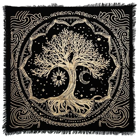 Indian Consigners Tree of Life Altar Cloth Tapestry Tablecloth Celtic Trees Ritual Spiritual cloth for Sacred Places, Cotton Square Tarot table cover