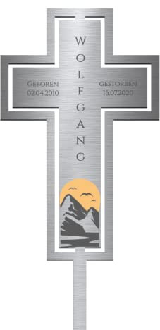 CHRISCK design Edelstahl Grabkreuz - Grabstecker in Kreuz Form | Personalisierte Metall Grabdekoration Grabschmuck wetterfest | persönliche Friedhof Grab Deko für Grabgestecke (Personalisierbar)