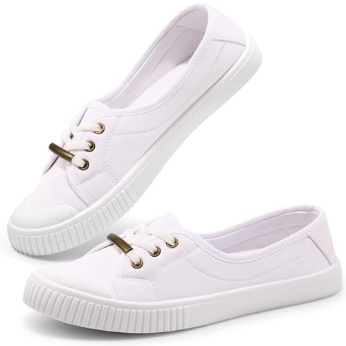 Harvest Land Womens Canvas Shoes Ladies Fashion Plimsolls Soft Trainers Low Top Slip on Sneaker White 6
