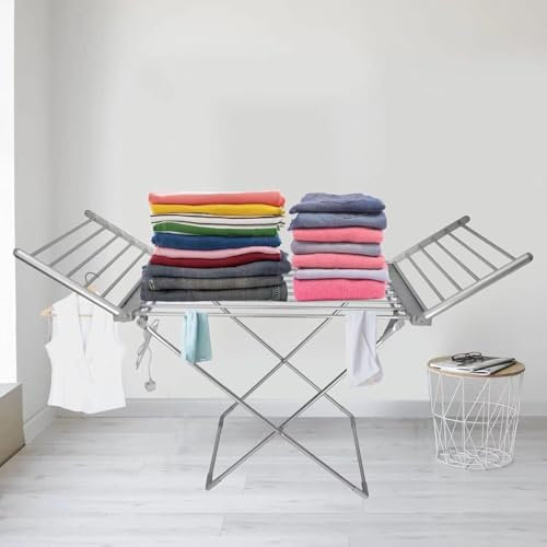 Alivio Electric Heated Clothes Airer, Portable Folding Laundry Clothes Dryer Heat Rack - White
