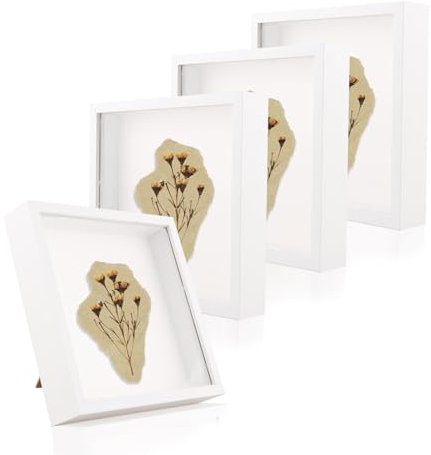 APACALI 4 Pack 8 x 8inch Shadow Box Frame, 20 x 20cm Deep Box Frames, Box Frames for Crafts 3D Deep, Deep Picture Frame 3cm Inner Depth, Deep Frame Display Box for Photos Flowers Memories, White