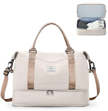 for Ryanair Airlines Underseat Cabin Bag 40x30x20 Weekend Overnight Carry on Holdall for Women Travel Duffel Sport Gym Tote Mum Hospital Bags with Wet Pocket,A01-beige Brown