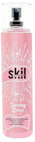 SKIL - Brume Parfumée Femme Pailletée Dancing Queen - Collection Night Call - Parfum Fraise Vanille - Flacon Vaporisateur 250 ml - Fabriqué en France à Grasse