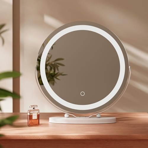 EMKE Hollywood-Spegel Med Belysning, Touch-Kontroll, Dimbar, 3 Ljusfärger, Vit LED, 360° Vridbar Sminkspegel
