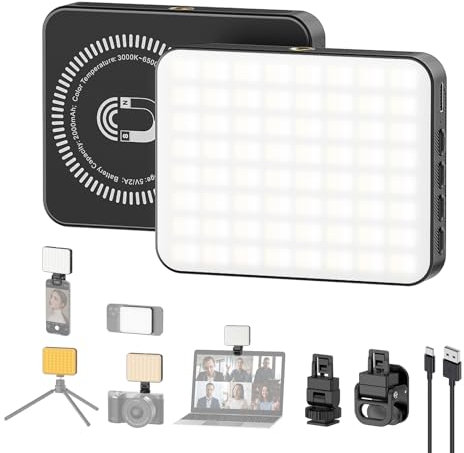 Smiling Shark Magnetic Camera Light, Portable Photography Light 2000mAh Rechargeable 3 Colors Mode CRI 80+ LED Rotatable Cold Shoe Clip On Photo Lights for Video Conference Youtube Phone