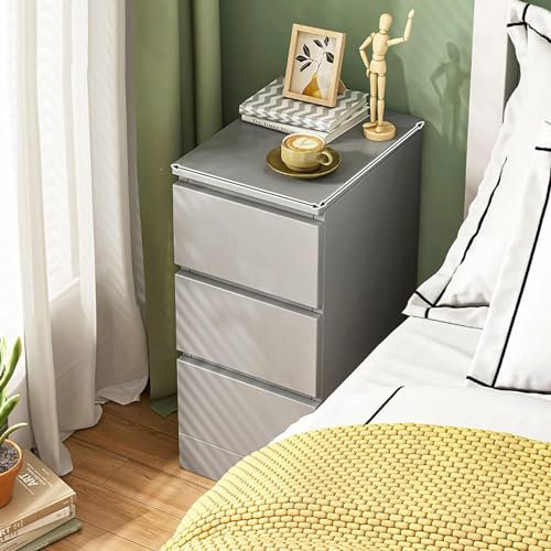 DMMFTERL Beistelltisch, Nachttischkommode schmal, schmale Nachttische mit Schublade, Nachttisch, modern, grau, klein, hoch, Nachttischkommode, 2er-Set, schmaler Nachttisch, Beistelltisch, S